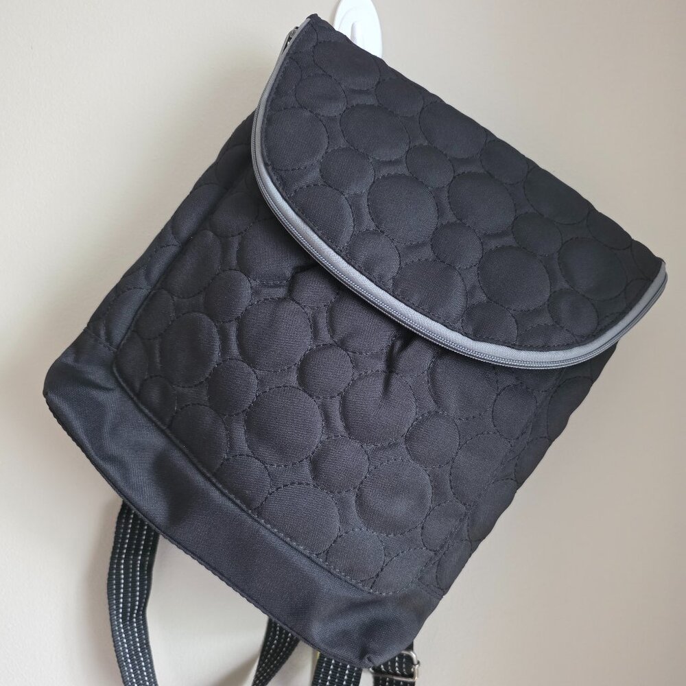 Thirty-One Gifts Quilted Black Backpack – Gray Trim, Adjustable Straps